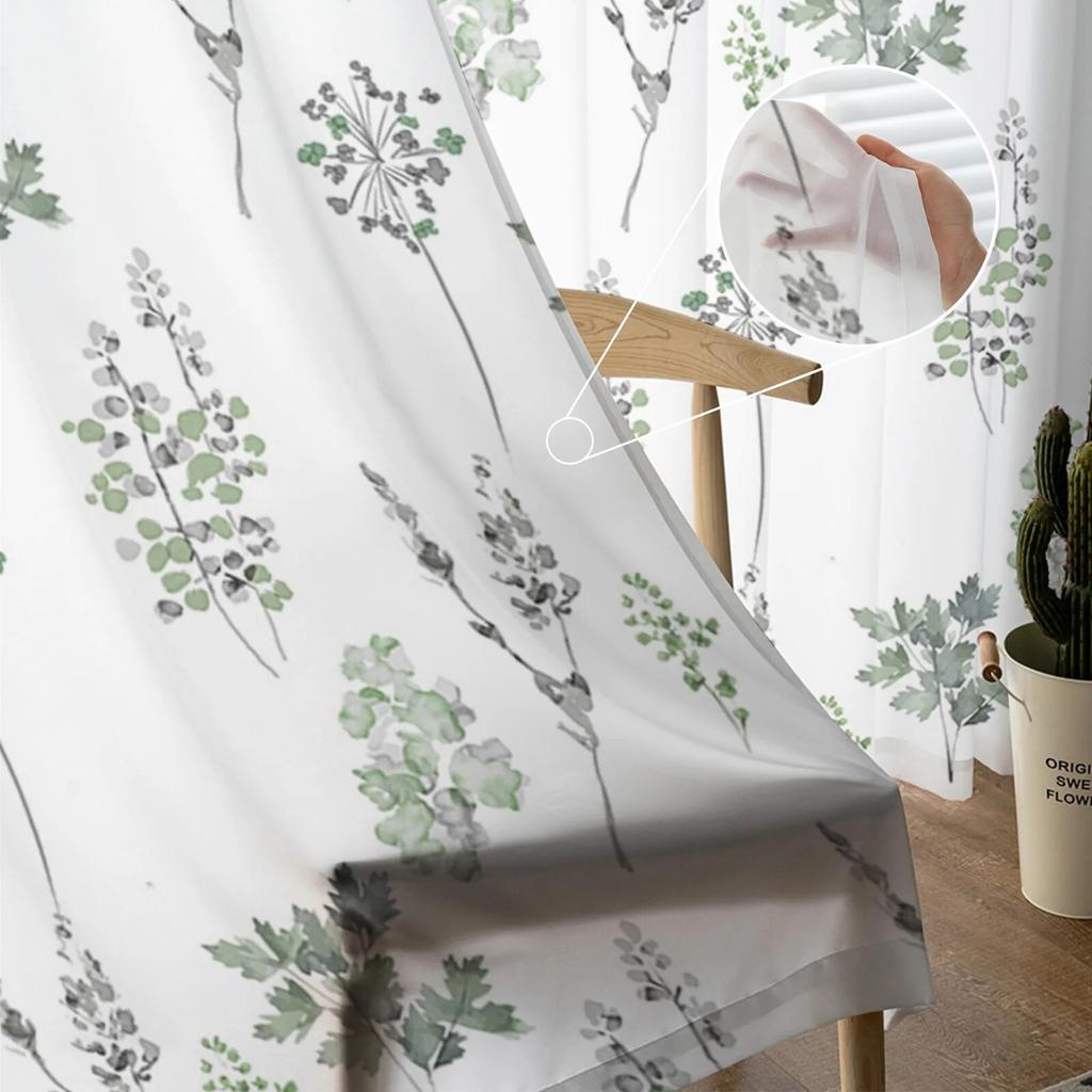 Watercolor Leaves Plants Sheer Curtains For Living Room Kitchen Window Curtains Bedroom Tulle Voile Curtains