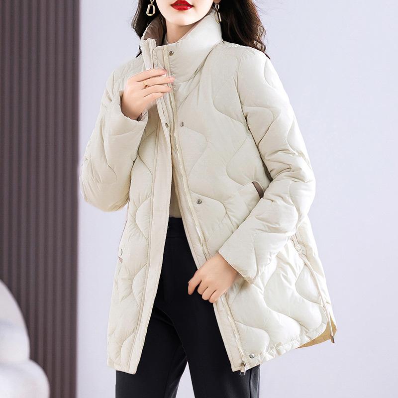 Down cotton-padded clothes for women's medium and long models, new loose and thickened stand-up collar thin cotton-padded clothes, jackets, versatile