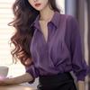 Новый стиль модная рубашка шикарный колледж стиль фиолетовый рубашка топ для женщин осень