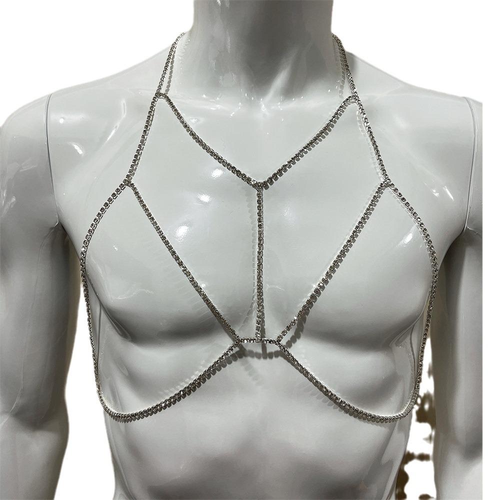 European And American Sexy Fashion Beach Simple Body Chain Necklace Women'S Flash Diamond Cross Pendant Chest Chain Accessories