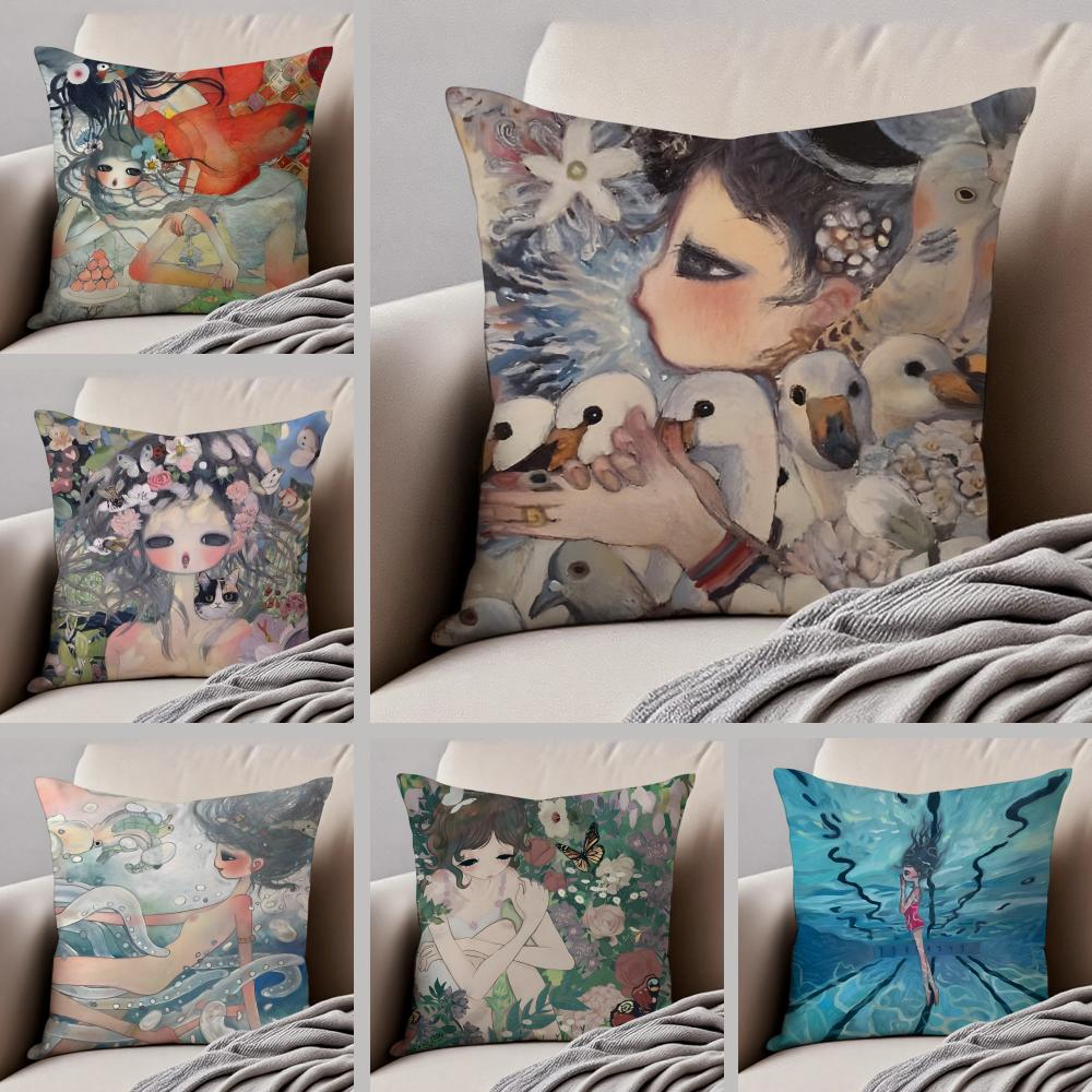 Aya Takano art avantgarde Cushion Cover Throw Pillow Cover Hidden Button Durable Polyester Chair Cushion