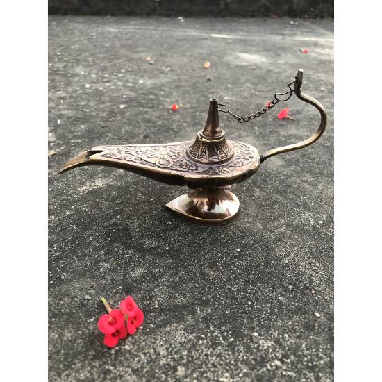 Старинная латунь Aladin 6 "Genie Oil Lamp Aladdin Chirag Курильница для благовоний Винтажный подарок