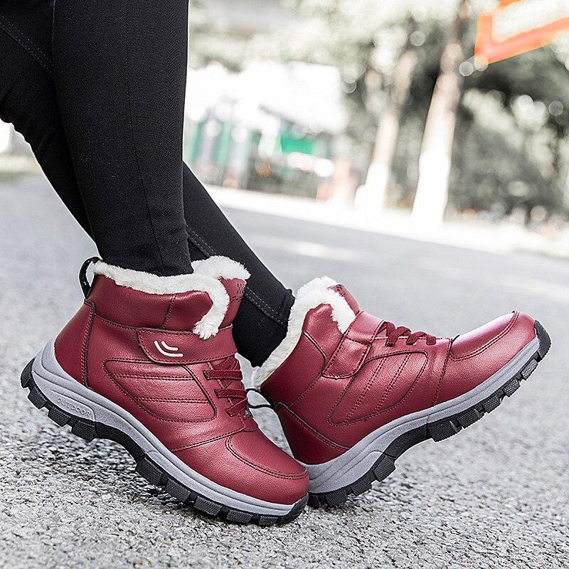 Winter Couple Casual Boots Stylish Leather High-top Sneaker For Men Outdoor Quality Warm Plush Lining Female Shoes