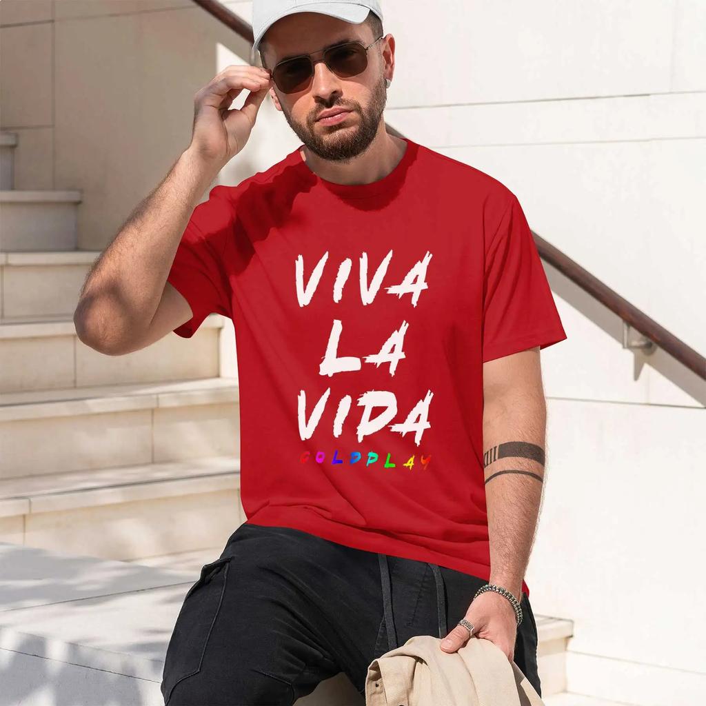 Viva La Vida 2026 Новая Мода Тяжелый Хлопок Горячая Распродажа Ретро Принт Веселая Круглая Шея Футболка Для Повседневного Комфорта