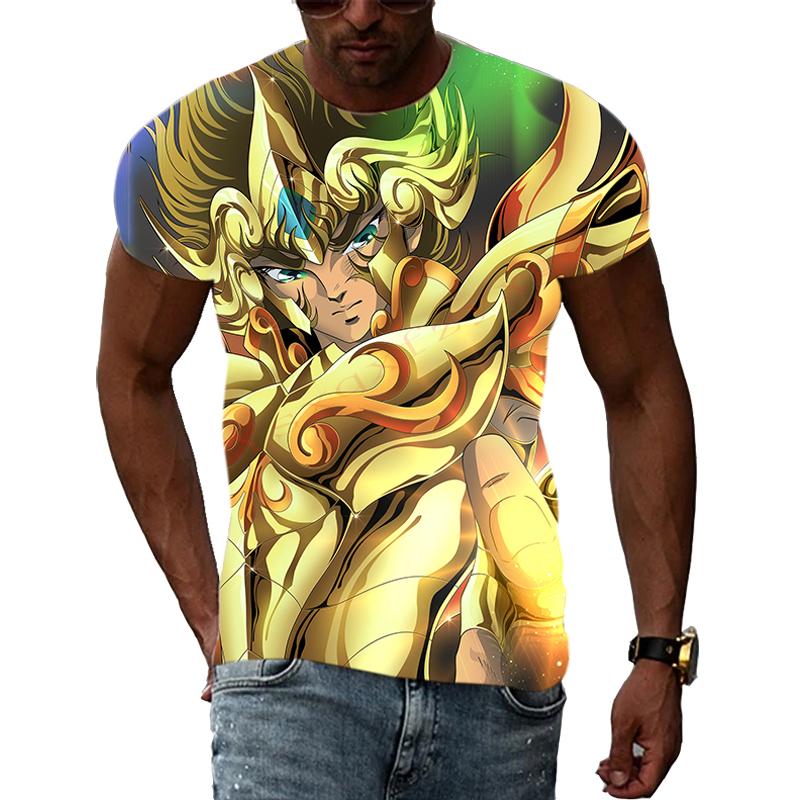 Золотая тема аниме Saint Seiya Крутая 3D-печать фотографий Эстетическая личность Мужская и женская футболка с круглым вырезом и короткими рукавами