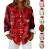 Женская рубашка-блузка с рождественским принтом и пуговицами, длинный рукав, повседневный базовый рубашечный воротник, обычный топ