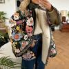 Винтажное хлопковое пальто с цветочным принтом, женская флисовая толстая теплая стеганая куртка с длинным рукавом, осенне-зимняя женская одежда