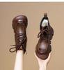Women'S Winter New Brown Leather Plush Warm Ankle Snow Boots Platform Comfortable Anti Slip Lace Up Cold Proof Cotton Shoes