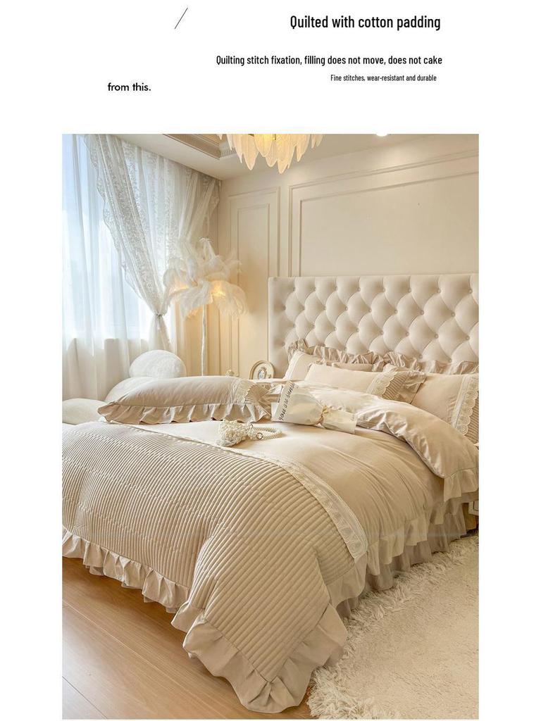 Хлопковый комплект постельного белья 2025 G5Z French Sweetheart - 4 предмета с простыней на резинке и покрывалом