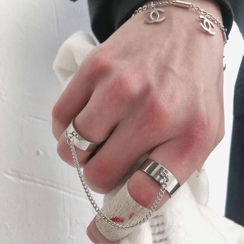 Ins Двойное кольцо Интегрированная цепь Открытие Регулируемый титановая сталь Невыцветающий Bounce Di Хип-хоп Мужчины и женщины