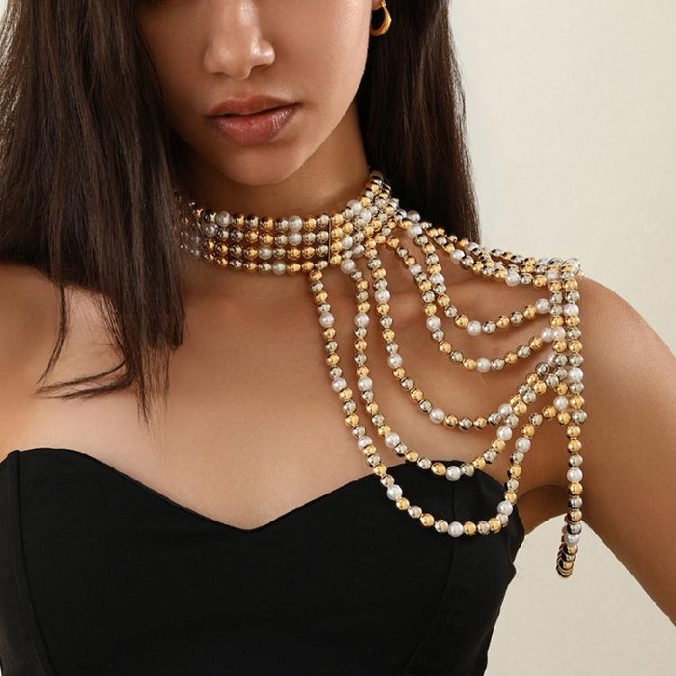 Элегантное ожерелье на плечо из искусственного жемчуга для женщин. Идеально подходит для конкурсов красоты, выпускных балов, вечеринок, свадебных фотосессий.