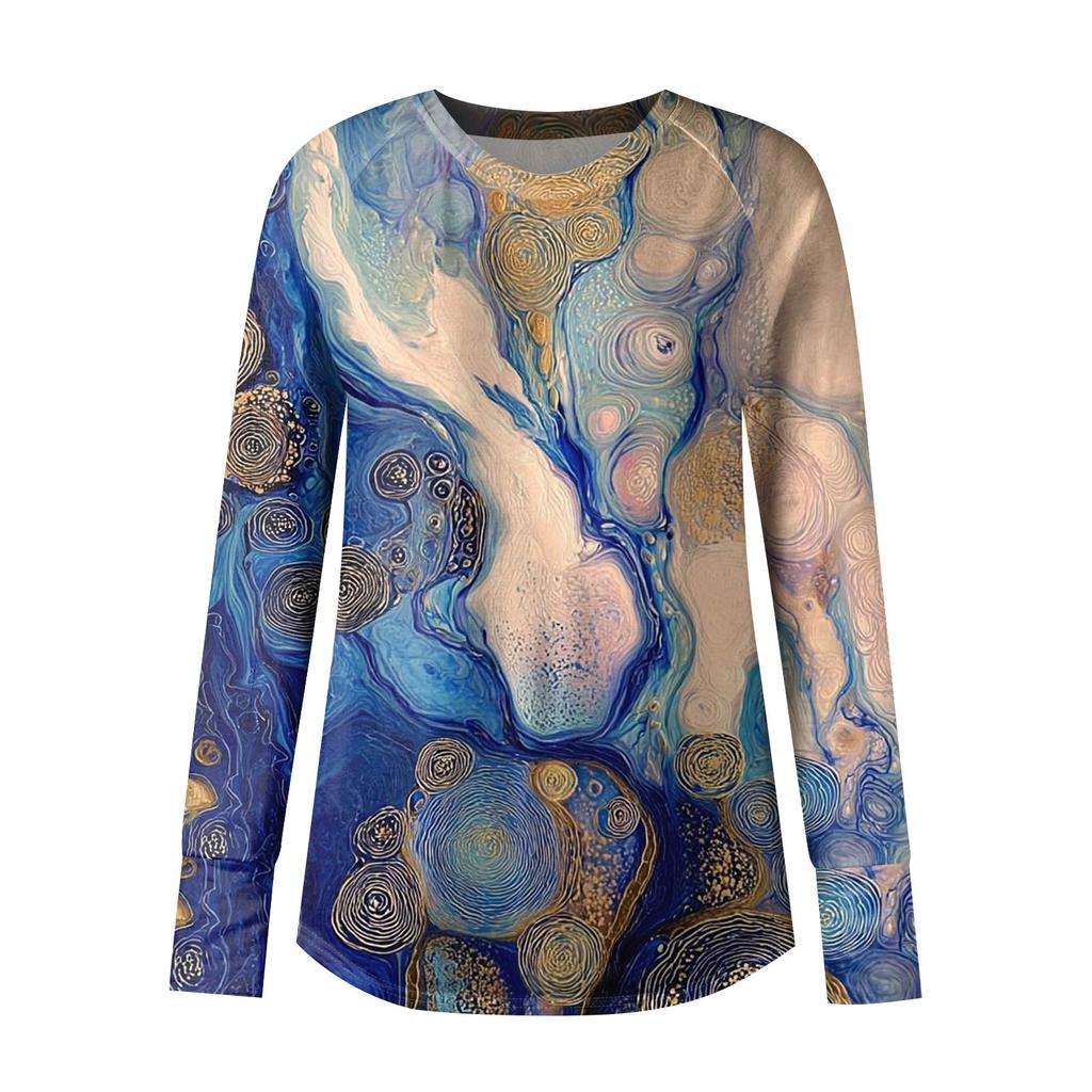 Womens Oversized Sweatshirt Graphic Sweater Long Sleeve Drop Shoulder Round Shirt Tops Vintage Clothes