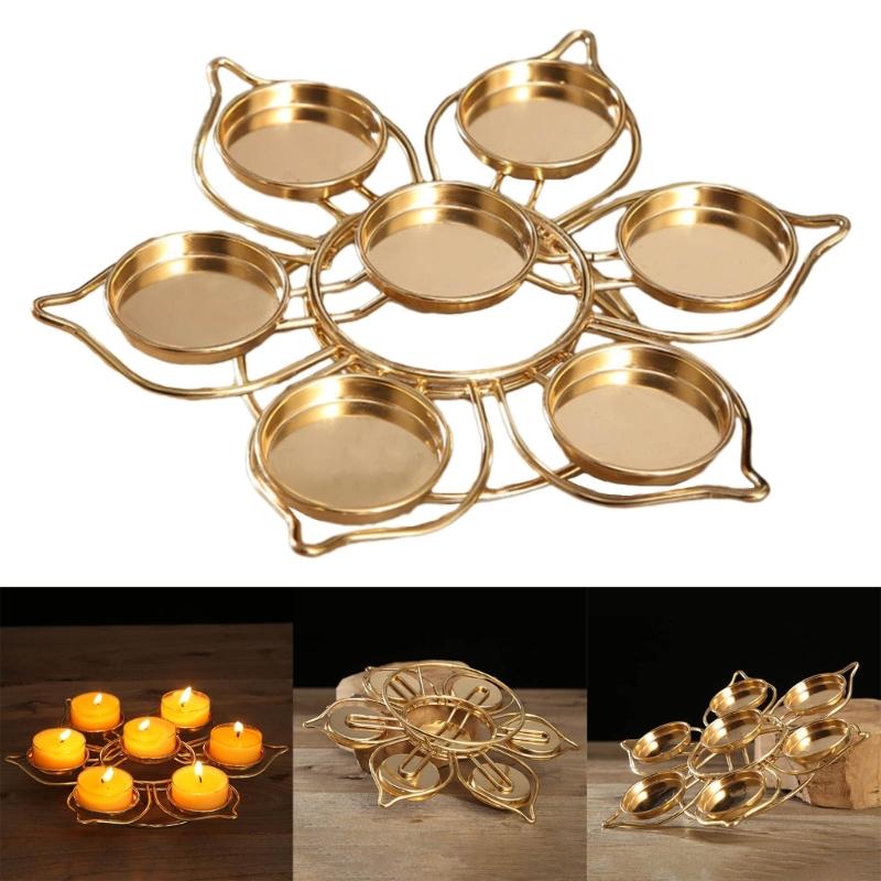 1PC Butter Lamp Holder Seven-star Candlestick Buddhist Lotus Metal Candlestick for Buddha Lamp Candle Holder.