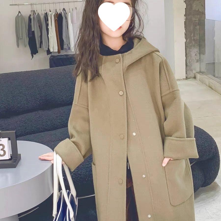 Пальто из шерсти и кашемира для девочек в корейском стиле - Толстое, средней длины, Модное