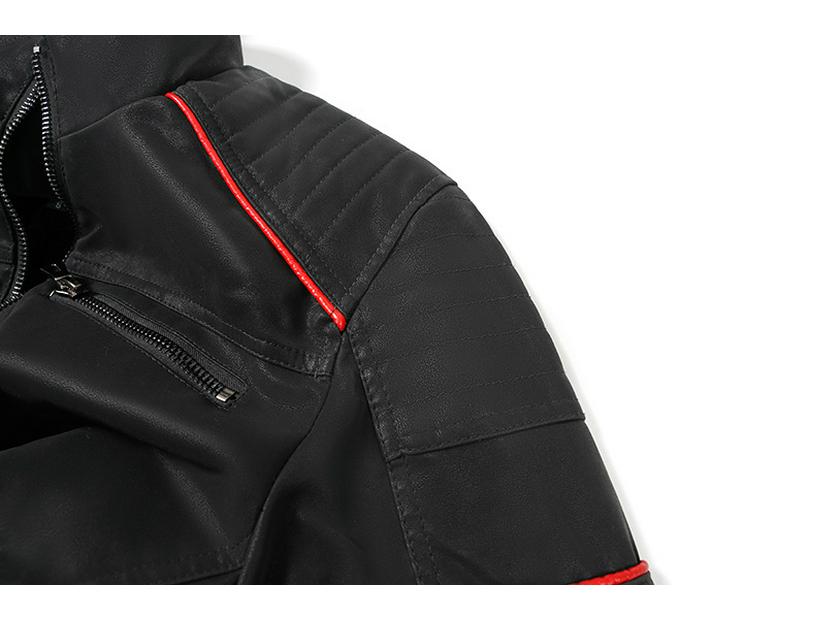 Мужская кожаная куртка приталенного кроя с воротником-стойкой - Осенне-зимний мотоциклетный стиль