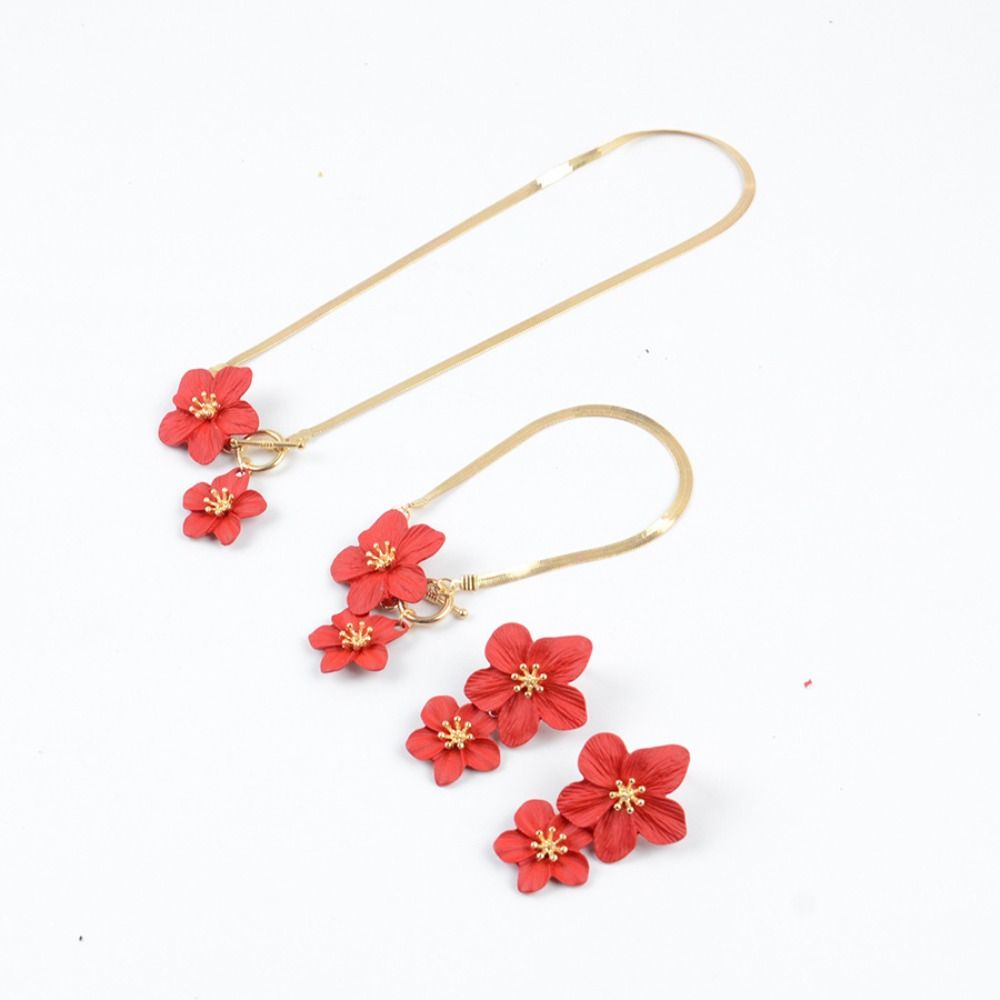 OT Buckle Flower Jewelry Set Metal Pendant Jewelry Suit Elegant Flower Necklace Earrings Set Gift