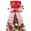 Red Christmas Tree Topper Hat With Bow Ribbon Cane Sugar Decoration Winter Holiday Tree Decor