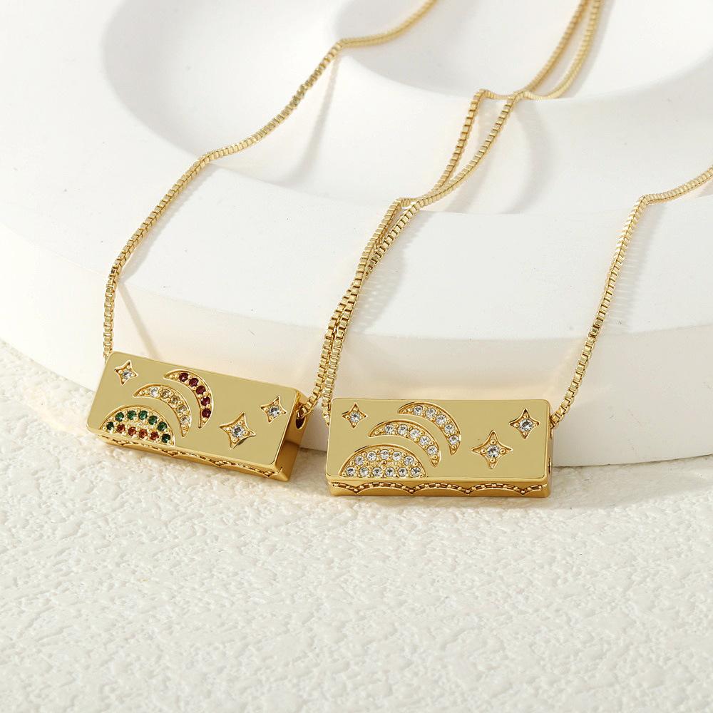 Европейское и американское ожерелье-чокер с радужной звездой и луной, цепочка для ключиц, прямоугольная подвеска с цирконом с четырех сторон, шейная цепочка