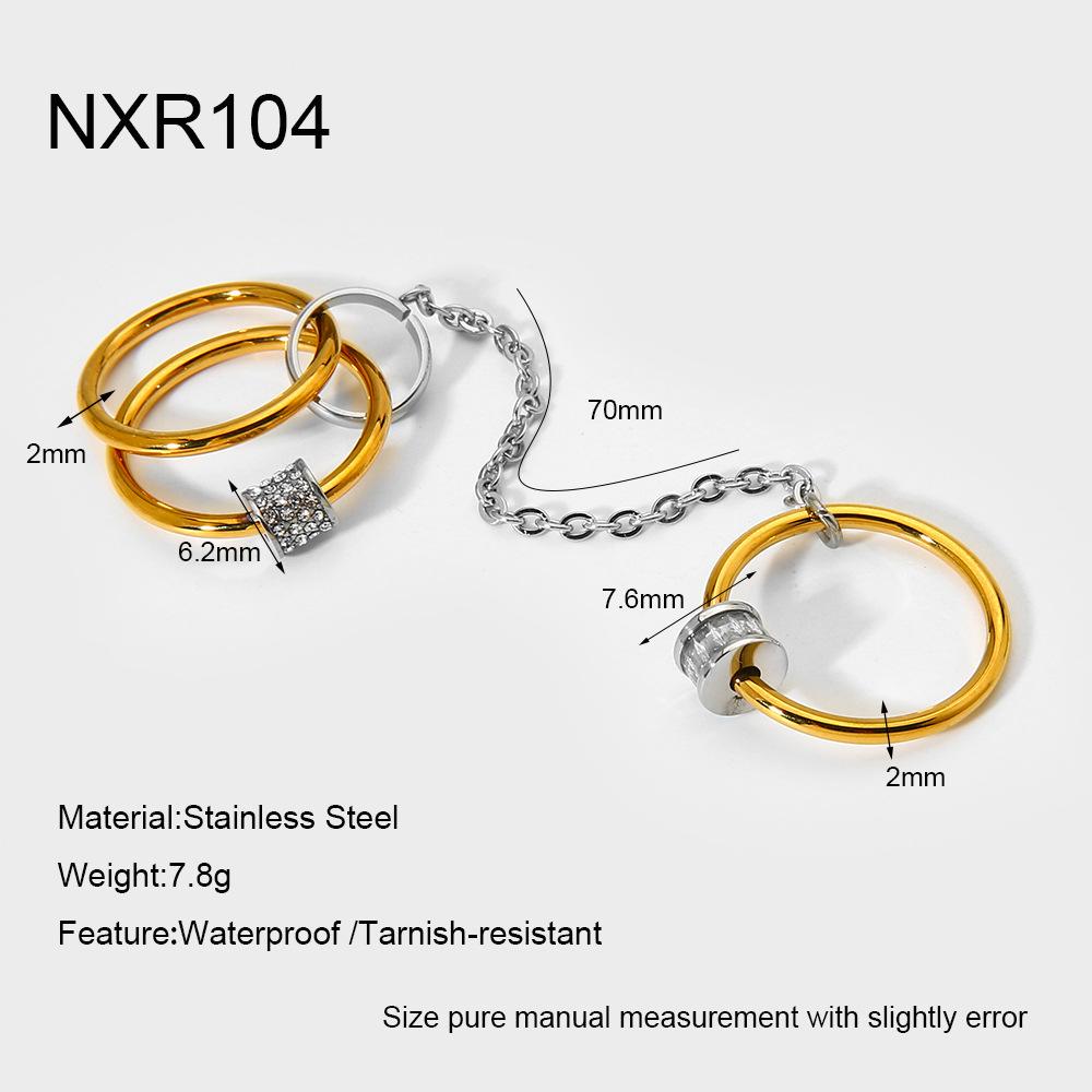 European and American niche trendy zircon stainless steel multi-layer stacked ring plated with 18K gold waterproof light luxury jewelry women