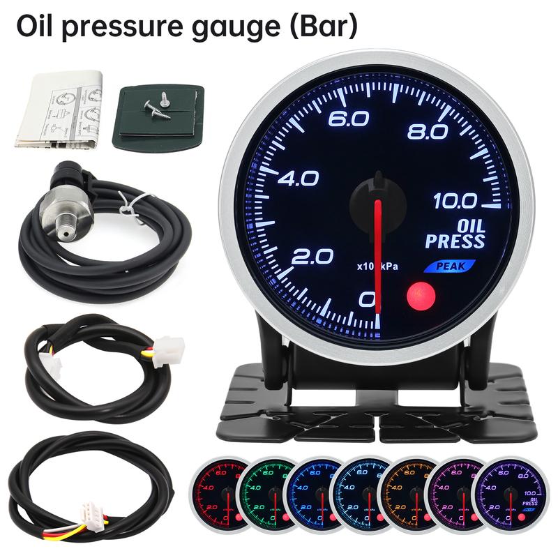 2 Inch 52MM Oil Press Gauge Smoke Lens 0-10 Bar PSI Oil Pressure Meter With Stepper Motor Oil Pressure Sensor 1/8NPT Turbo Boost