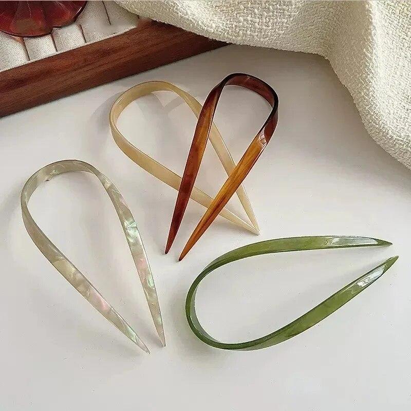 Корейская простая палочка для волос, леопардовые ретро палочки для волос, элегантные ацетатные U-образные женские заколки для волос, заколки для волос, аксессуары для укладки волос