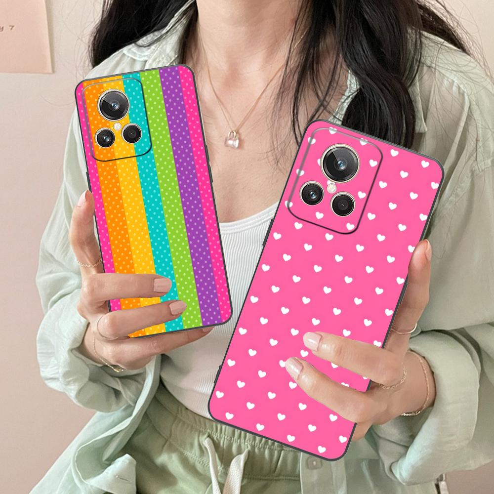 Розовый чехол для мобильного телефона с точками и сердцем для Realme GT 8 Neo Pro C75 73 71 C67 65 C55 53 C35 31 C20 15 Цветной печатный чехол Роскошный