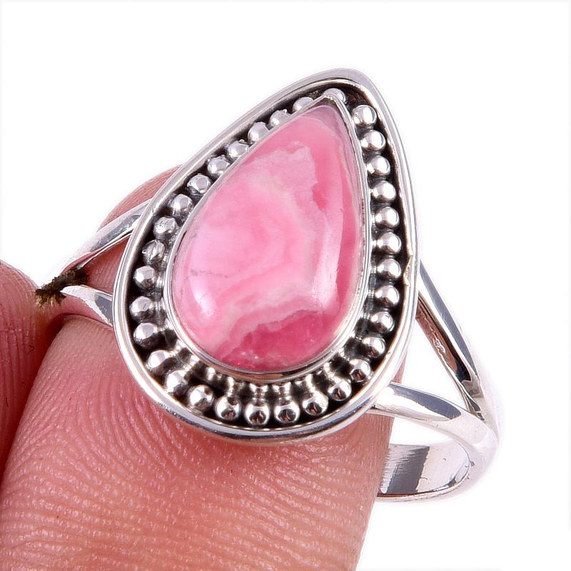 Natural Rhodochrosite Gemstone 925 Solid Sterling Silver Jewelry Ring S.10 C4y34