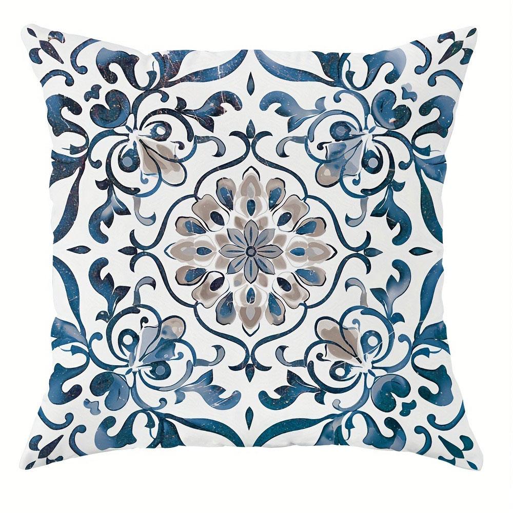 Blue And White Retro Pattern Home Decor Pillowcase Living Room Sofa Polyester Cushion Cover With Zipper