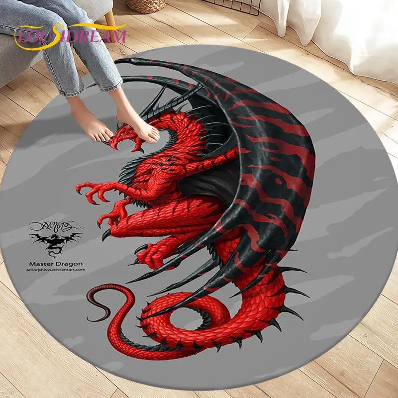 3D мультяшный коврик с загадочным драконом, круглый ковер для гостиной, спальни, украшение дивана, детский нескользящий напольный коврик для игр
