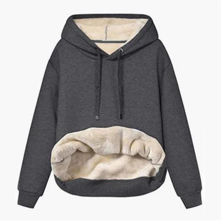 Warm Winter Coat for Women Thick Wool Hooded Jacket with Fur Lining Sweatshirt Top