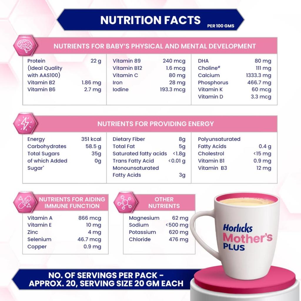 Mother's Horlicks Plus Vanilla Health Drink 500 G Refill Pack Protein Nutrition For Pregnancy