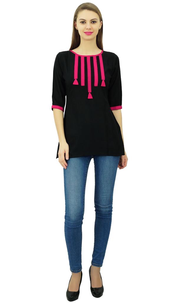 Phagun Women's Cotton Tunic Top 3 4 Sleeves Summer Top Indian Ethnic Blouse