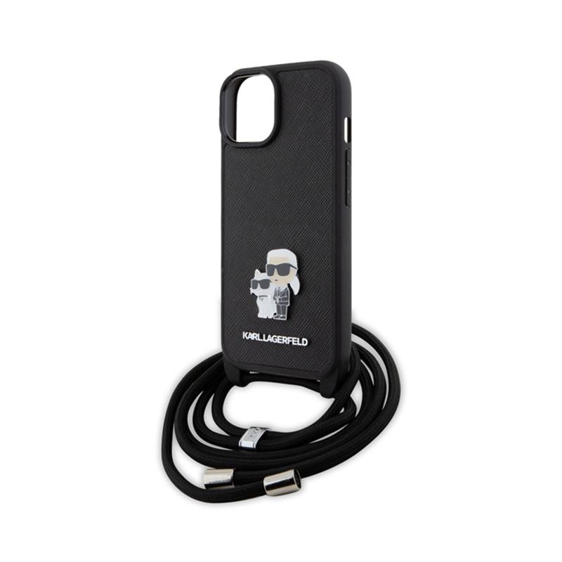 Karl Lagerfeld Crossbody Saffiano Metal Pin Karl & Choupette - Etui Iphone 15 (Czarny)