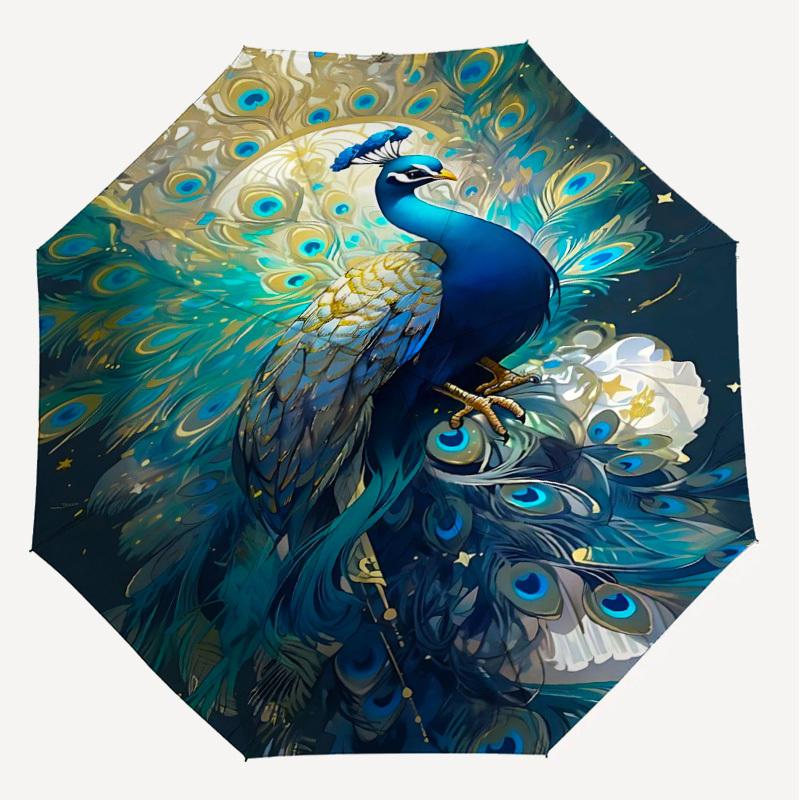 1PC peacock feathers Automatic Open/Close Umbrella Compact Folding Umbrella with 8-Rib Shaft lightweight esign, Highquality Fabric1150A