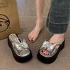 Bow Thick-soled Heightening Cool Slippers Women's Summer Wear New Fashionable and Beautiful Sandals