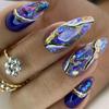 24pcs False Nails Blue Gradient Design Fake Nails Art Full Coverage Waterproof Removable Artificial Press On Nails