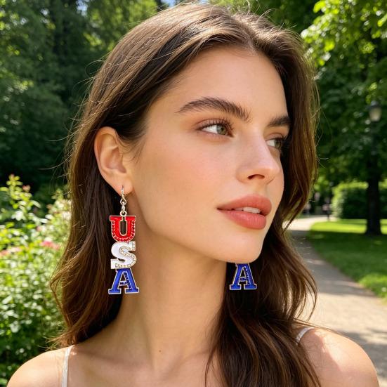 USA Flag Earrings for Women, Patriotic Red White Blue Earrings, American Flag Dangle Drop Earrings, 4th of July Independence Day