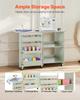 Folding Sewing Table, Multipurpose Sewing Machine Table with Compact Design, Wheels, Wooden Pegs, Storage Trays and Shelf, Magnetic Door Lock, Craft