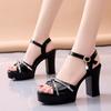 Sandals for Women One Word Summer Block Heel Ladies Shoes Wedge with Platform Waterproof Footwear