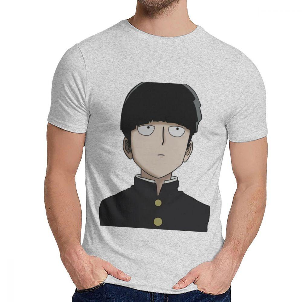 Male Tee Shirt Shigeo Kageyama Mob Psycho 100 Natural Cotton Top Design Round Neck Harajuku Streetwear