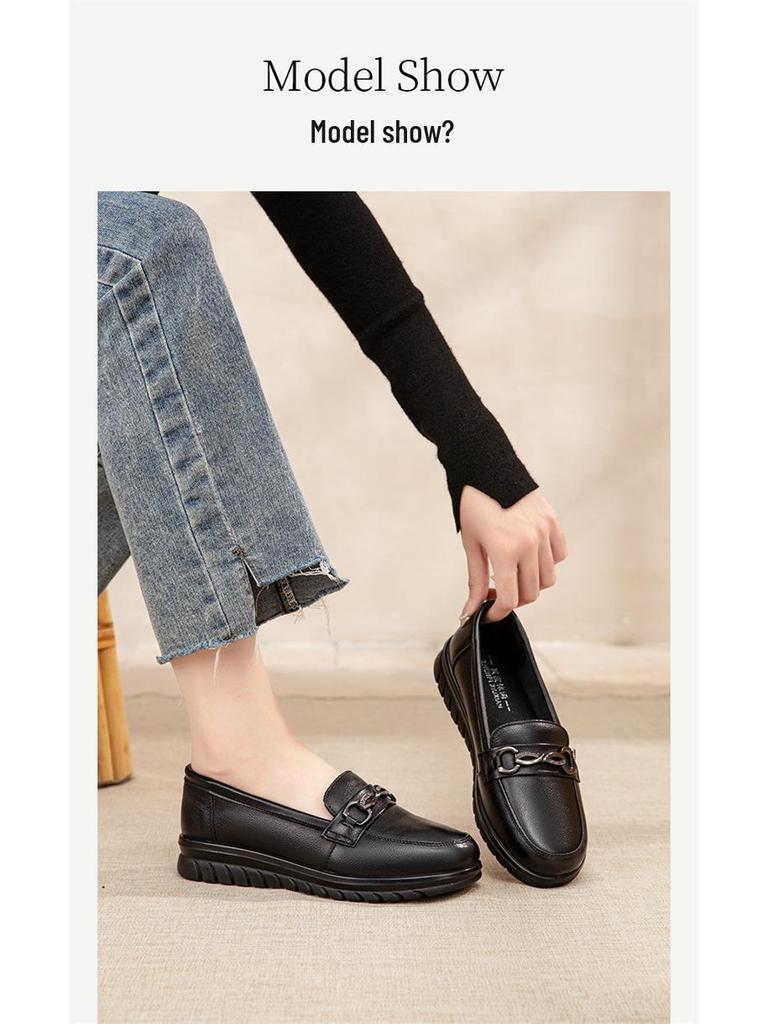 Женские слипоны из натуральной кожи с мягкой подошвой и противоскользящим покрытием, идеально подходящие для мам среднего или пожилого возраста.