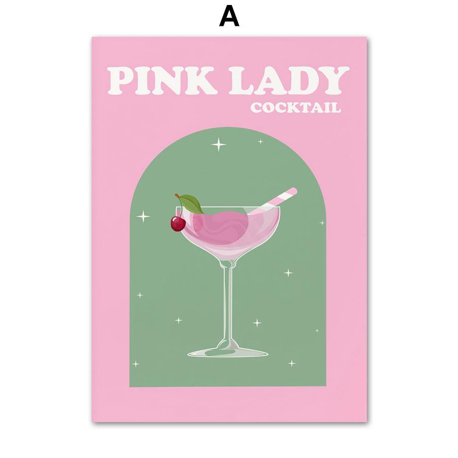 Розовый коктейль Виски Мохито Текила Напитки Плакаты Печать Холст Картина Скандинавские настенные картины Для декора кухни, бара