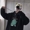 Осенне-зимняя толстовка с капюшоном и карманом-кенгуру с аниме-мультяшным принтом, унисекс