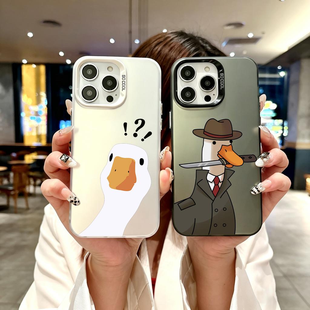 Цветной чехол для телефона для iPhone 17 16E 16 11 15 14 Pro MAX 12 13 MINI 7 8 Plus XR SE Посеребренный IMD чехол Мультяшный Сомневающийся утенок