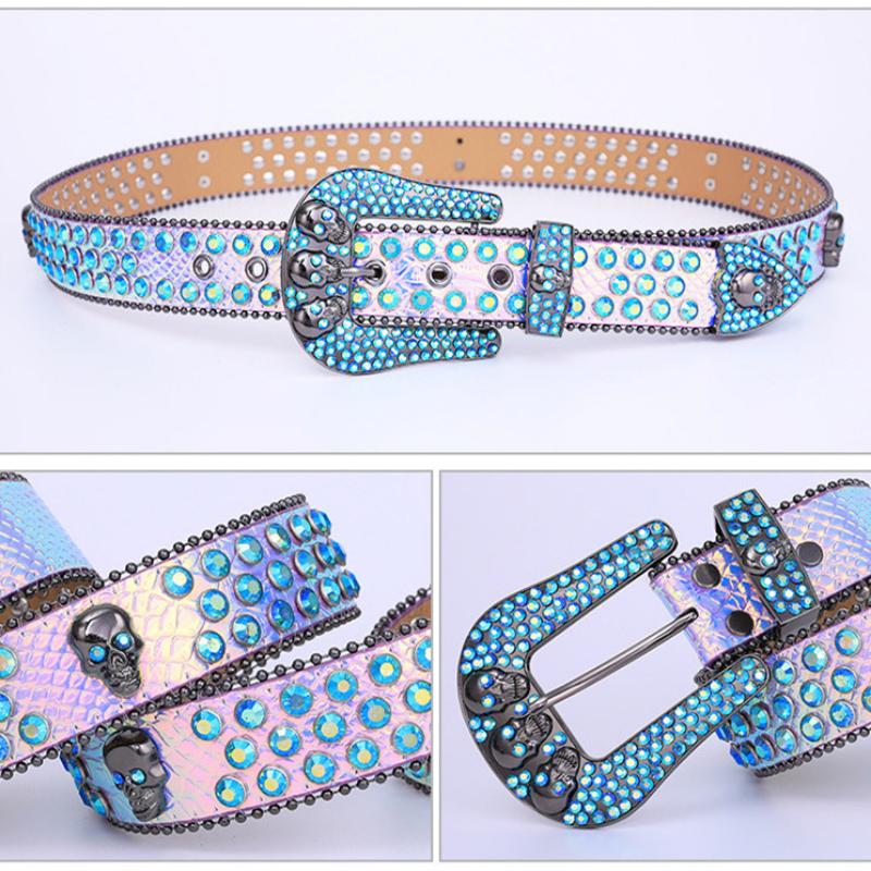 Модный ремень с черепом Мужской Женский Ремень со стразами Панк Хип-хоп Кожаный ремень Джинсы Платье Блестящая пряжка для ремня