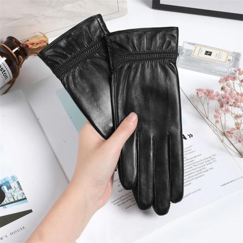 Sheepskin Gloves Women's Winter Fleece-lined Warm Short Driving Cycling Sheepskin Touch Screen Gloves Women's Cute Thin Hand Rep