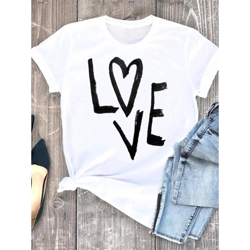 Леопардовый узор с сердечком для женщин, летняя милая модная футболка для девочек, повседневная футболка с коротким рукавом, милая женская футболка, одежда