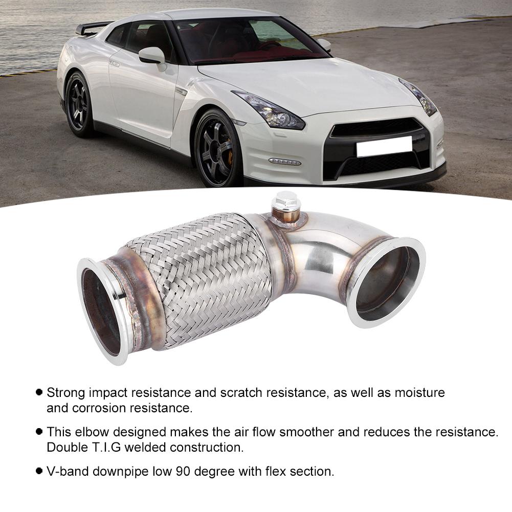 3in Steel V Band To V Band Downpipe Low 90 Degree with W Flex Bellow O2 Bungs Plug
