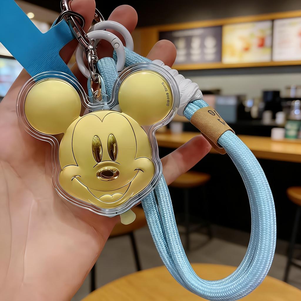 Disney Золотой брелок-шнурок с головой Микки, золотое лицо, аксессуар двойного назначения, прозрачный корпус, устойчивый к царапинам, портативный, защита от потери