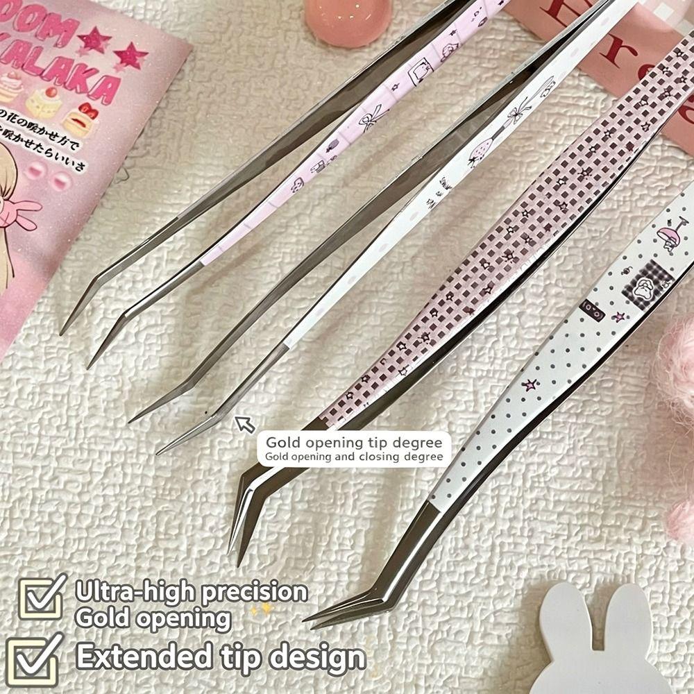 Anti-static Curved Stickers Tweezers Stainless Steel Eyelash Curler Extensions Grafting